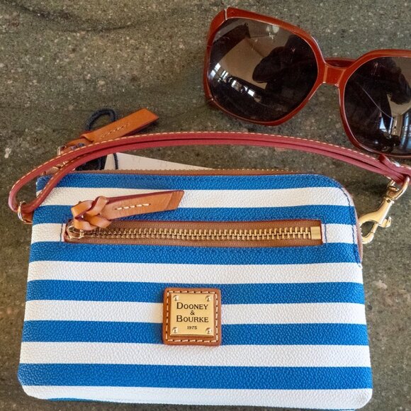 NEW, D&B Mariner Stripe Coated Cotton Wristlet Clutch Bag